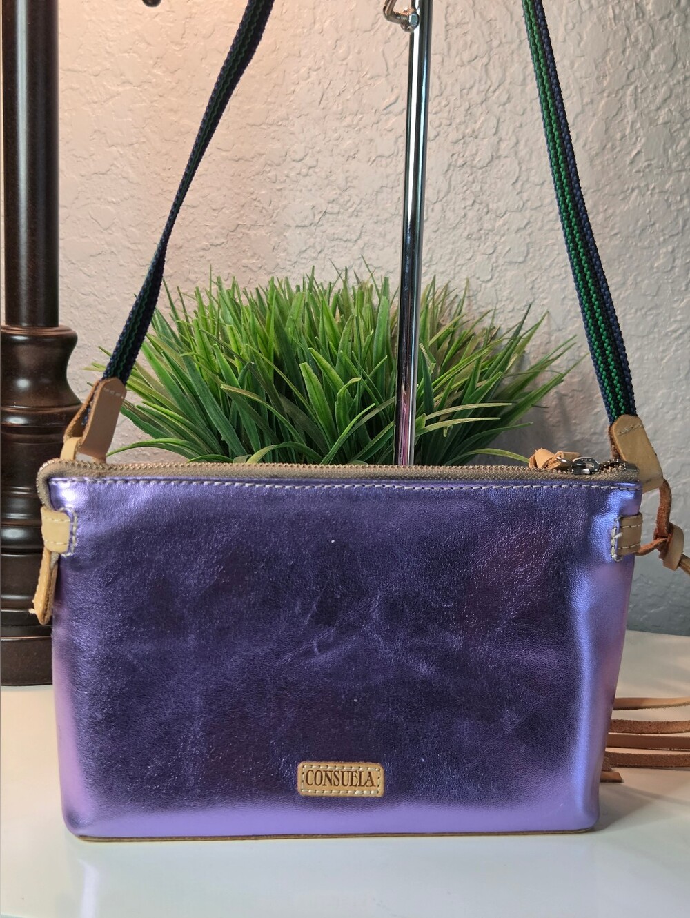 SOLD***Consuela Val Midtown Crossbody Purple Metallic Zebra Embroidered - Picture 5 of 16